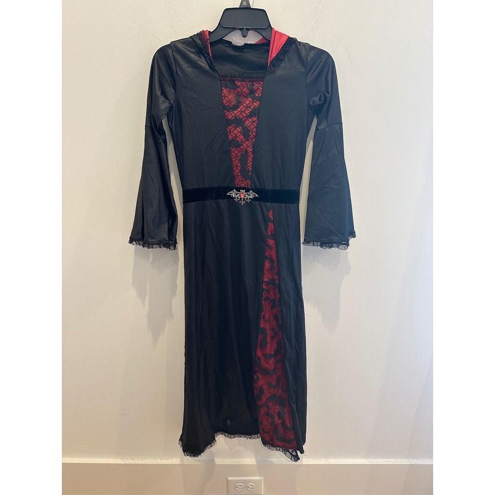 Spirit Halloween Womens Vampire Costume Dress Hooded Bell Sleeve Black Red Med
